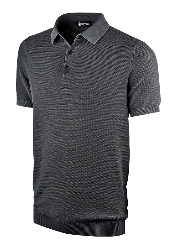Polo uomo in filo mezza manica trama lavorata Slim fit - NERO