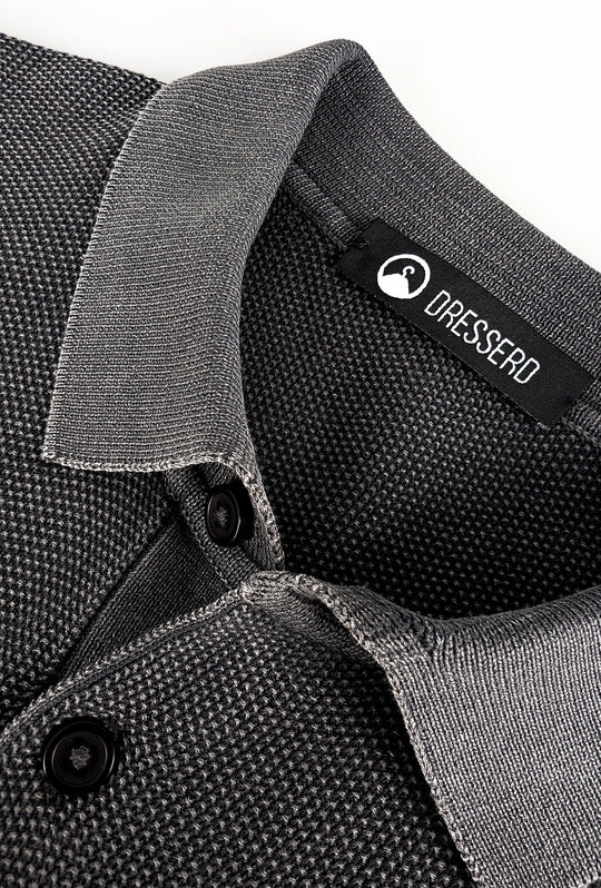 Polo uomo in filo mezza manica trama lavorata Slim fit - NERO