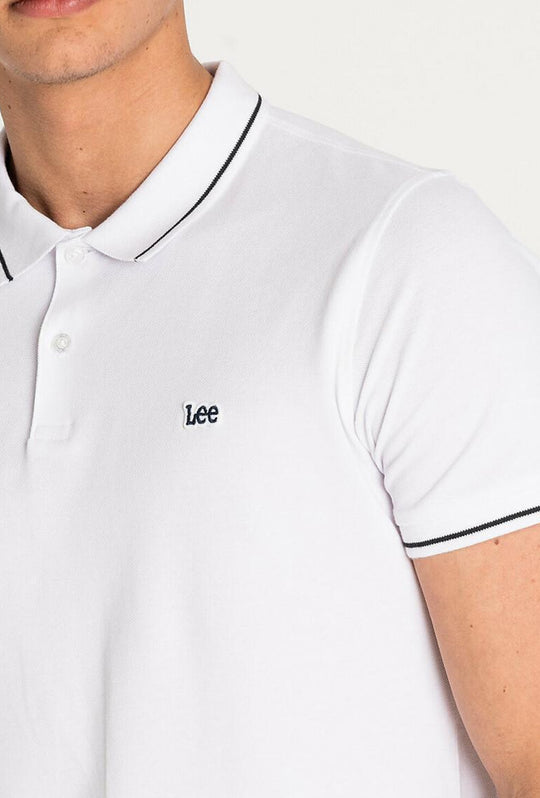 Polo uomo LEE mezza manica in cotone pique bordino a contrasto - BIANCO