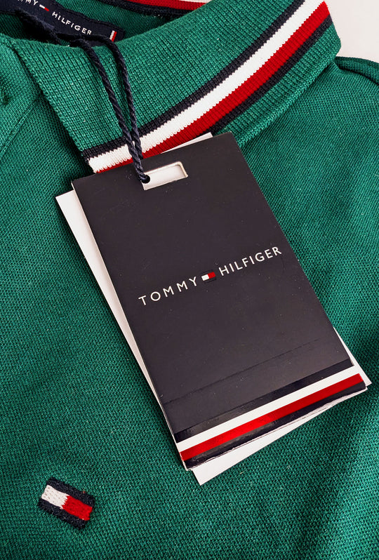 Polo Uomo TOMMY HILFIGER mezza manica colletto con righini a contrasto - VERDE