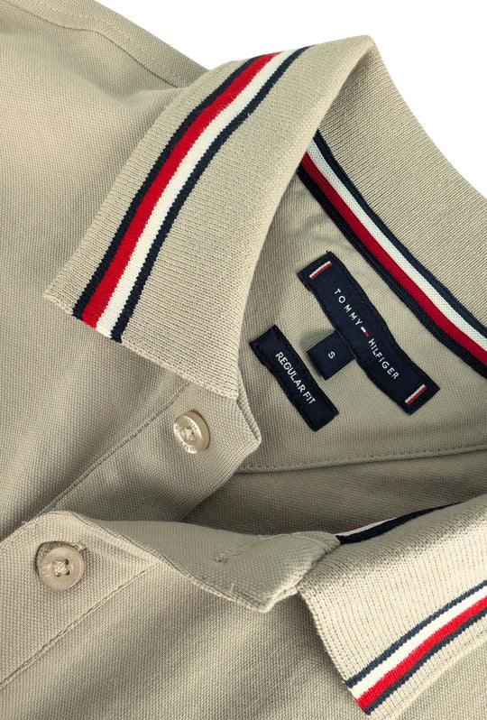 Polo Uomo TOMMY HILFIGER mezza manica colletto con righini a contrasto - BEIGE