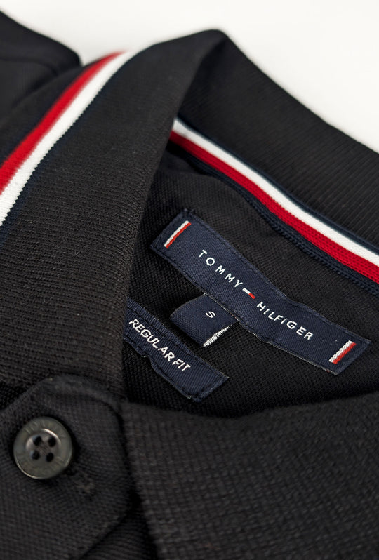 Polo Uomo TOMMY HILFIGER mezza manica colletto con righini a contrasto - NERO