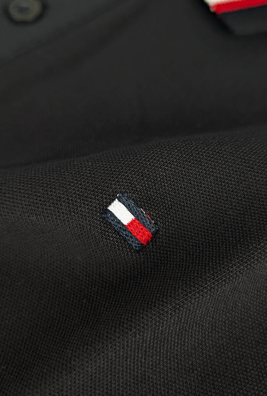 Polo Uomo TOMMY HILFIGER mezza manica colletto con righini a contrasto - NERO