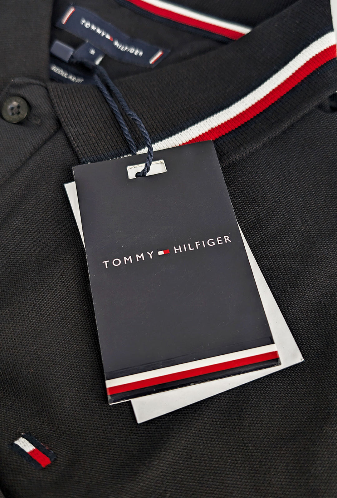 Polo Uomo TOMMY HILFIGER mezza manica colletto con righini a contrasto - NERO