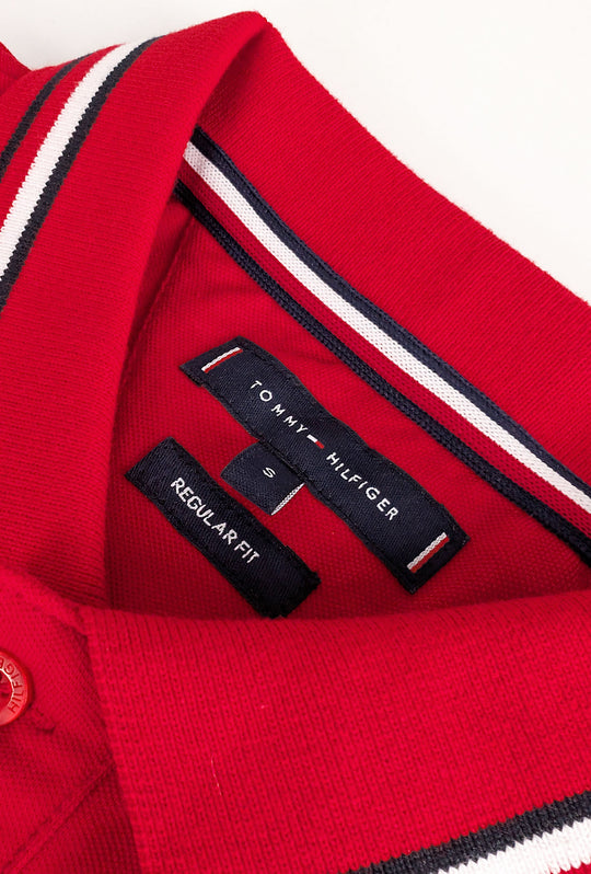 Polo Uomo TOMMY HILFIGER mezza manica colletto con righini a contrasto - ROSSO