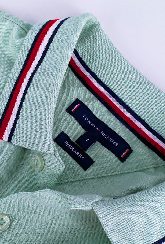 Polo Uomo TOMMY HILFIGER mezza manica colletto con righini a contrasto - VERDE ACQUA
