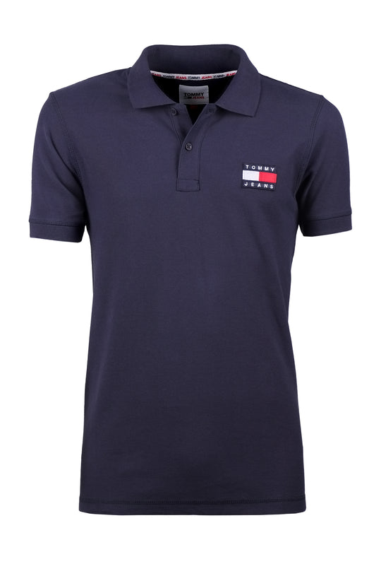 Polo Uomo TOMMY JEANS cotone piquet logo grande Maglietta mezza manica - BLU