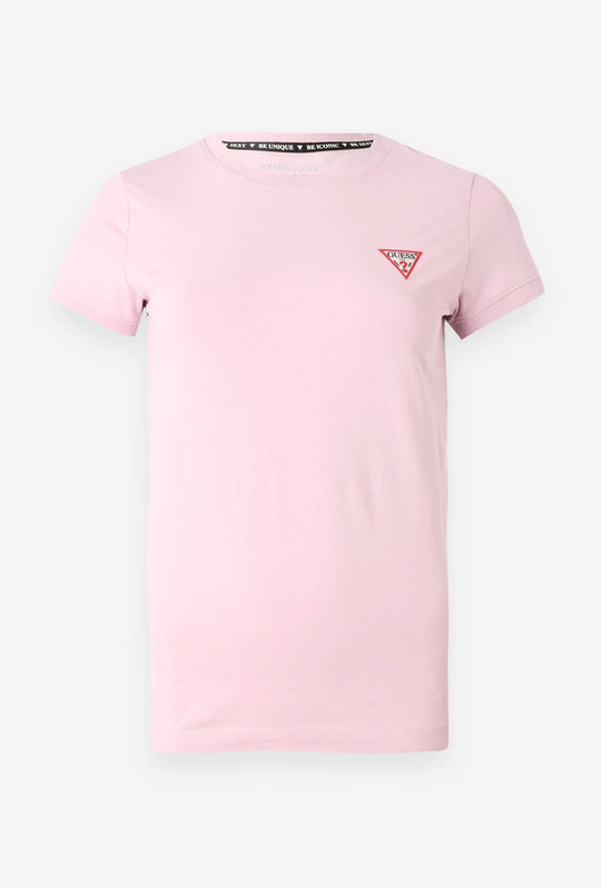 T-Shirt Donna GUESS Mini Triangle Tee Pure White Slim Fit - ROSA