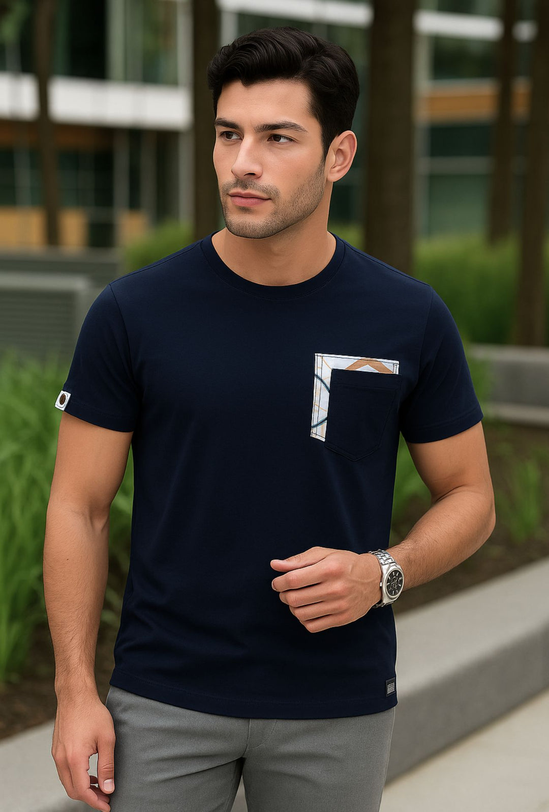 T-Shirt uomo Baci & Abbracci con taschino colorato - BLU