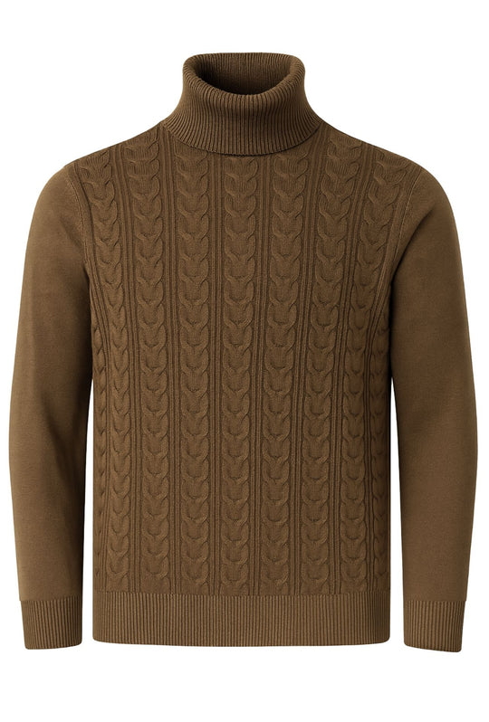 Maglioncino uomo collo alto con trama lavorata - CAMMELLO