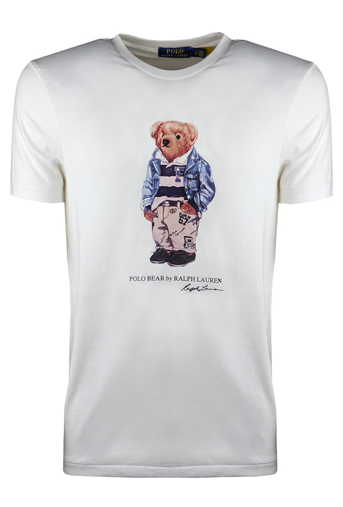 T-Shirt Uomo Raplh Lauren Polo Bear Maglia mezza manica BIANCO