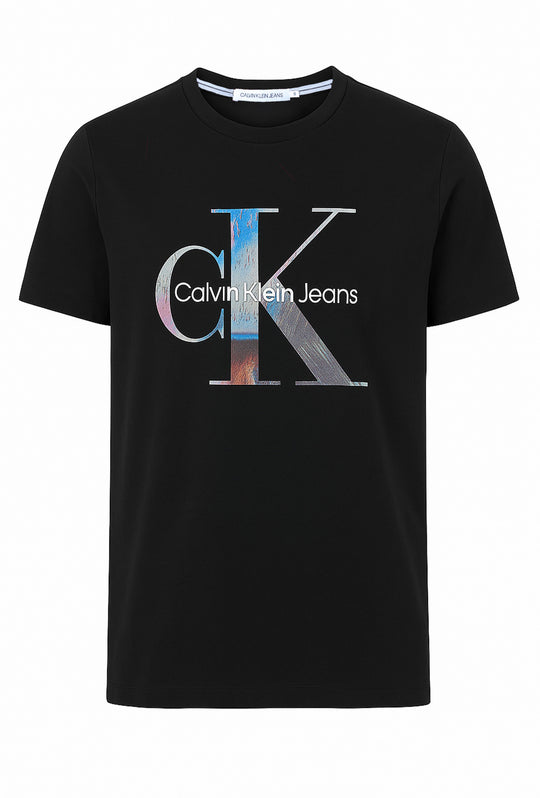 T-Shirt uomo CALVIN KLEIN slim fit con logo grande sul petto - NERO