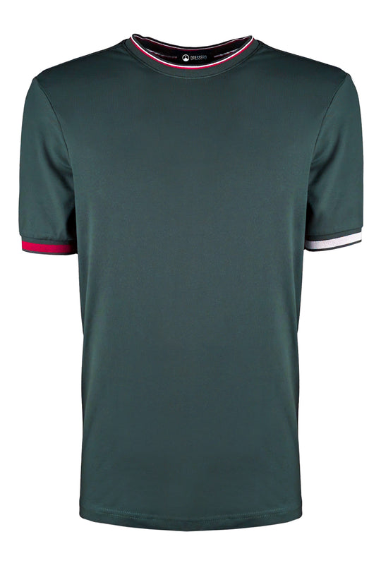 T-Shirt uomo in cotone Piquet con bordi a contrasto - VERDE SCURO