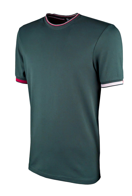 T-Shirt uomo in cotone Piquet con bordi a contrasto - VERDE SCURO