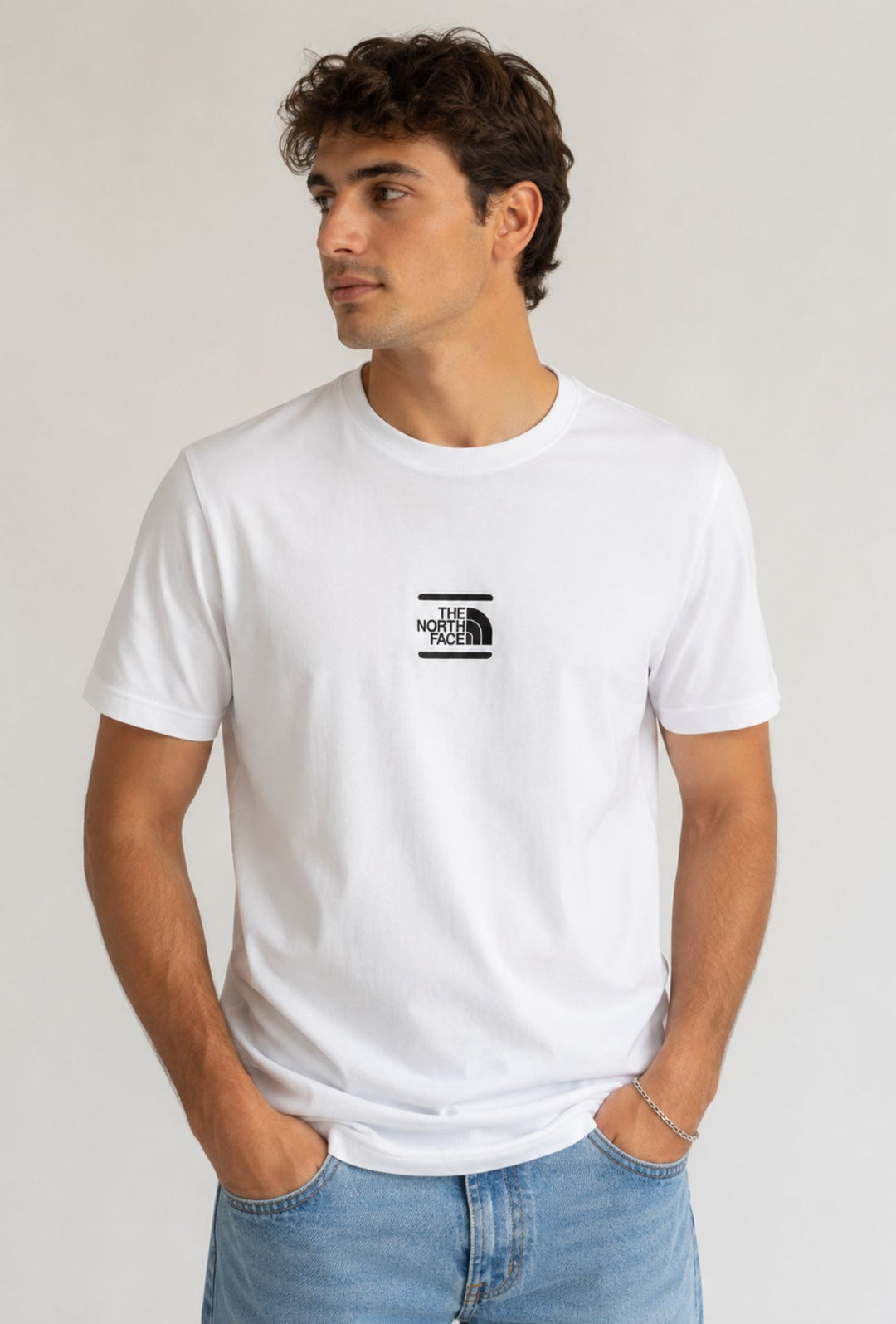 T-Shirt Uomo THE NORTH FACE logo stampato centrale nero- BIANCO