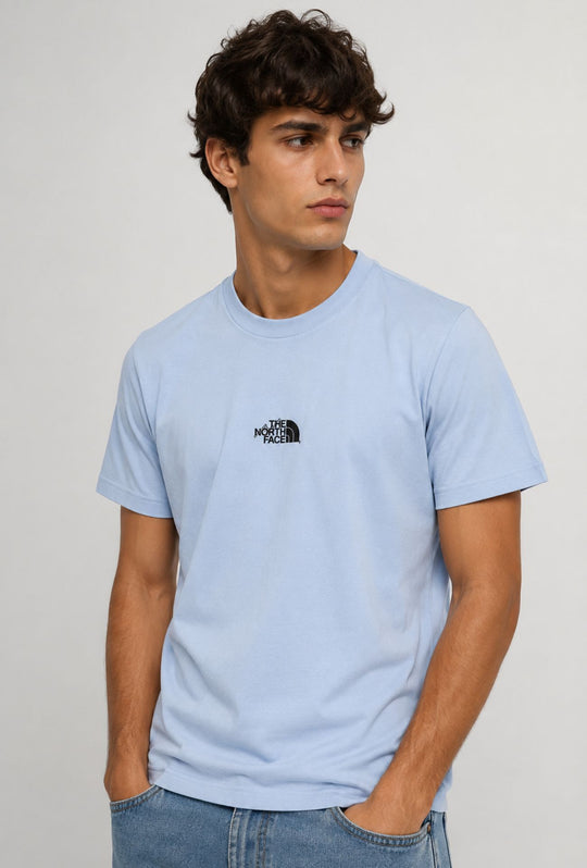 T-Shirt Uomo THE NORTH FACE logo stampato centrale nero- CIELO