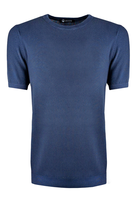 T-Shirt uomo in filo maglietta mezza manica trama lavorata - BLU
