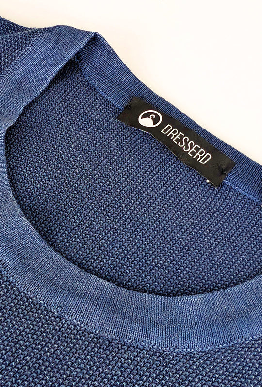 T-Shirt uomo in filo maglietta mezza manica trama lavorata - BLU