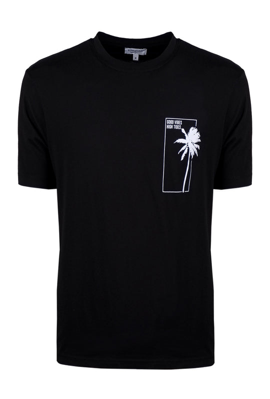 T-Shirt Uomo girocollo con palme in puro cotone - NERO