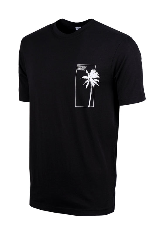 T-Shirt Uomo girocollo con palme in puro cotone - NERO