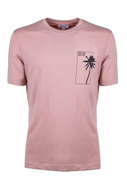 T-Shirt Uomo girocollo con palme in puro cotone - ROSA