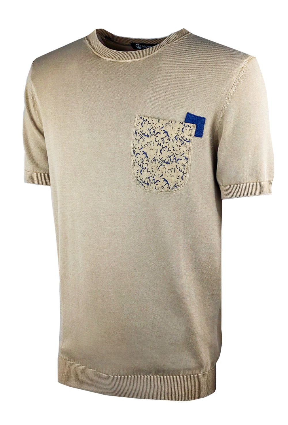 T-Shirt Dresserd in Filo girocollo con taschino colorato - BEIGE