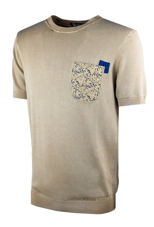 T-Shirt Dresserd in Filo girocollo con taschino colorato - BEIGE