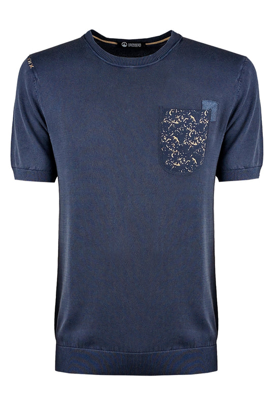 T-Shirt Dresserd in Filo girocollo con taschino colorato - BLU