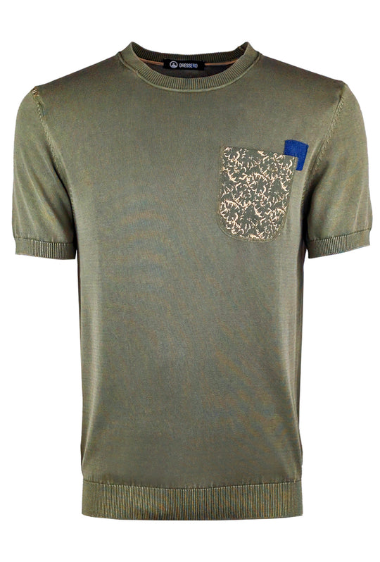 T-Shirt Dresserd in Filo girocollo con taschino colorato - VERDE