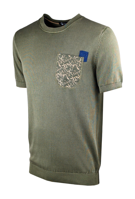 T-Shirt Dresserd in Filo girocollo con taschino colorato - VERDE