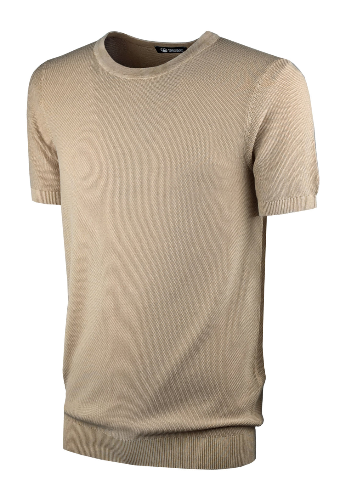 T-Shirt uomo in filo maglietta mezza manica trama lavorata - BEIGE