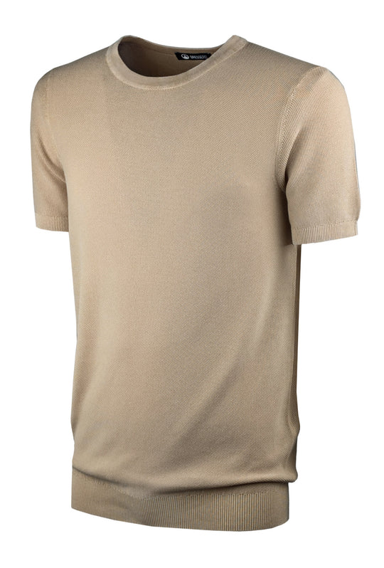 T-Shirt uomo in filo maglietta mezza manica trama lavorata - BEIGE