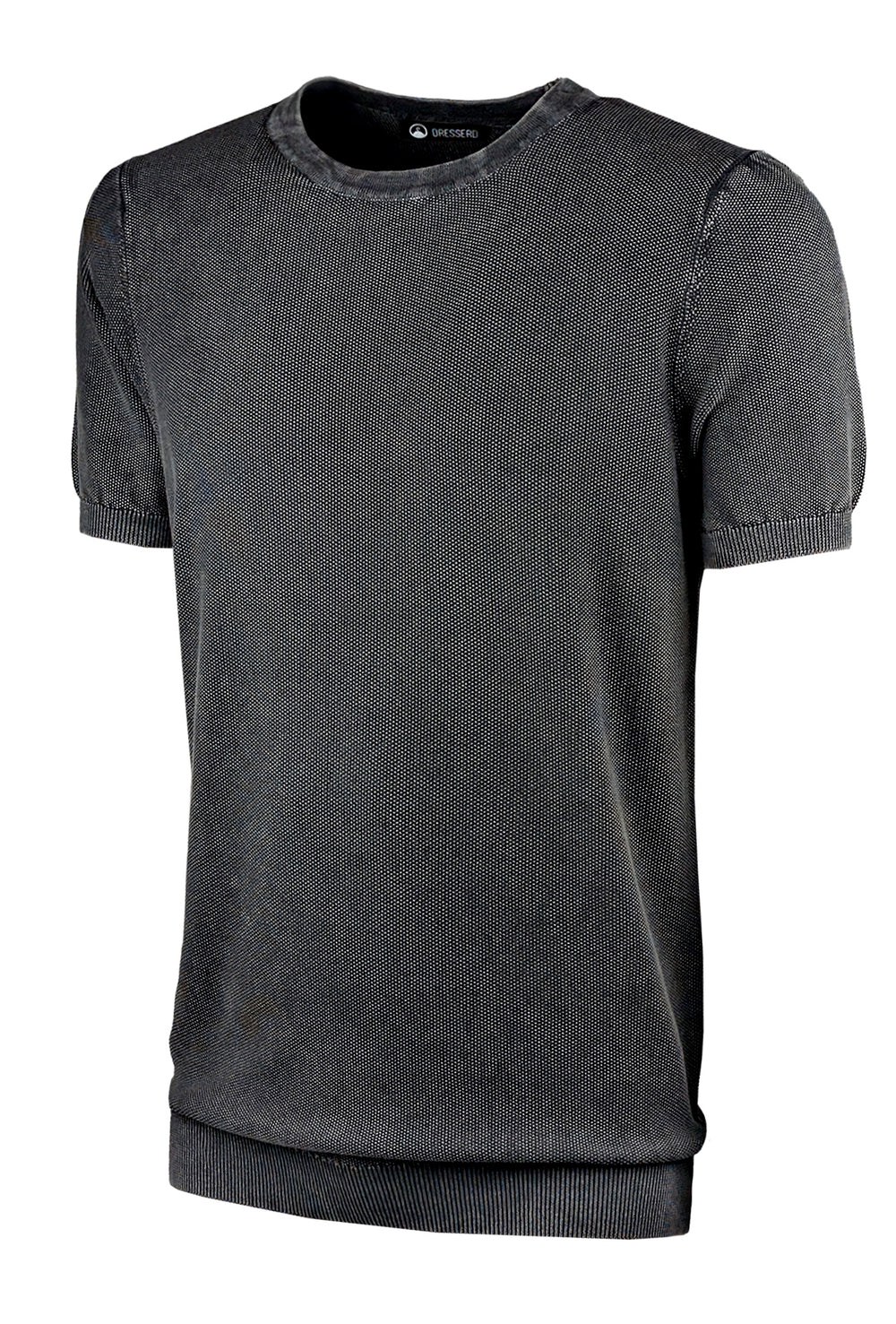 T-Shirt uomo in filo maglietta mezza manica trama lavorata - NERO