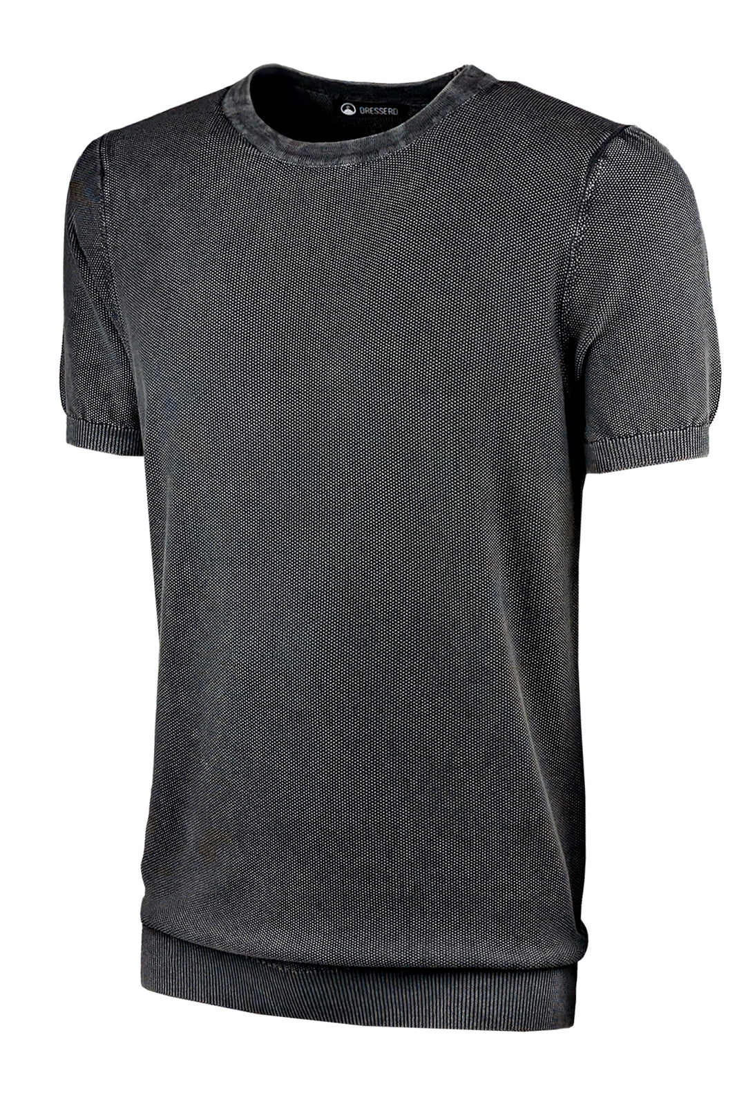 T-Shirt uomo in filo maglietta mezza manica trama lavorata - NERO
