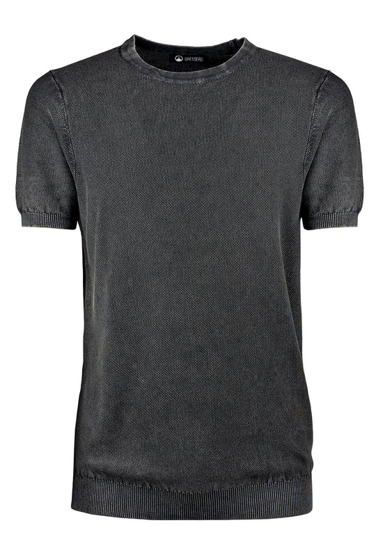 T-Shirt uomo in filo maglietta mezza manica trama lavorata - NERO