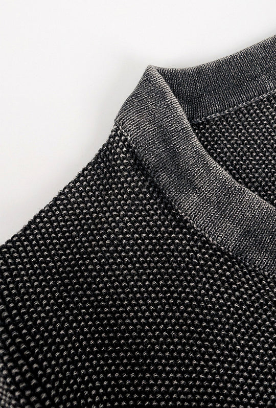 T-Shirt uomo in filo maglietta mezza manica trama lavorata - NERO