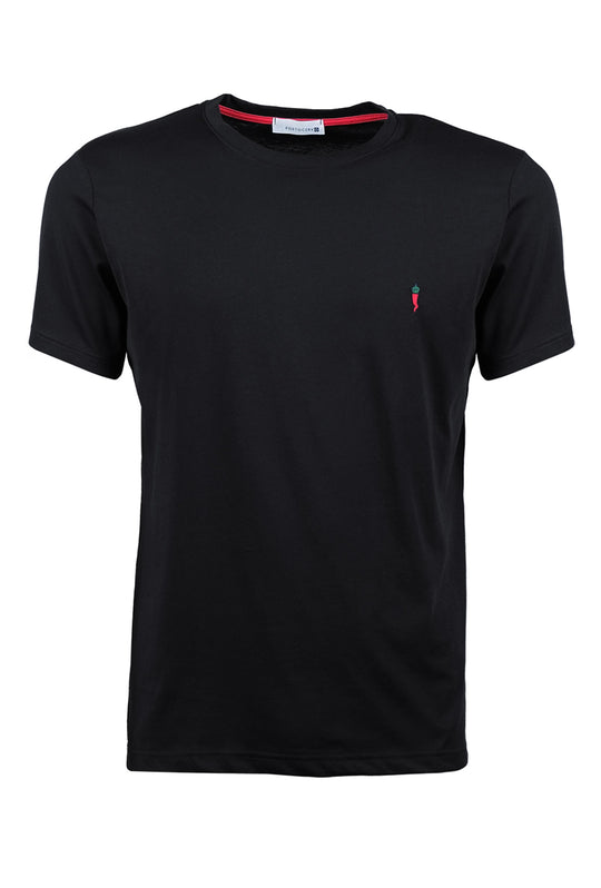 T-Shirt Uomo tinta unita ricamo lato cuore - NERO