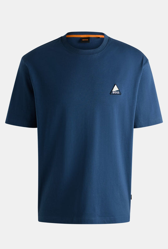 T-Shirt uomo HUGO BOSS Relaxed Fit in cotone con toppa logo - AVIO
