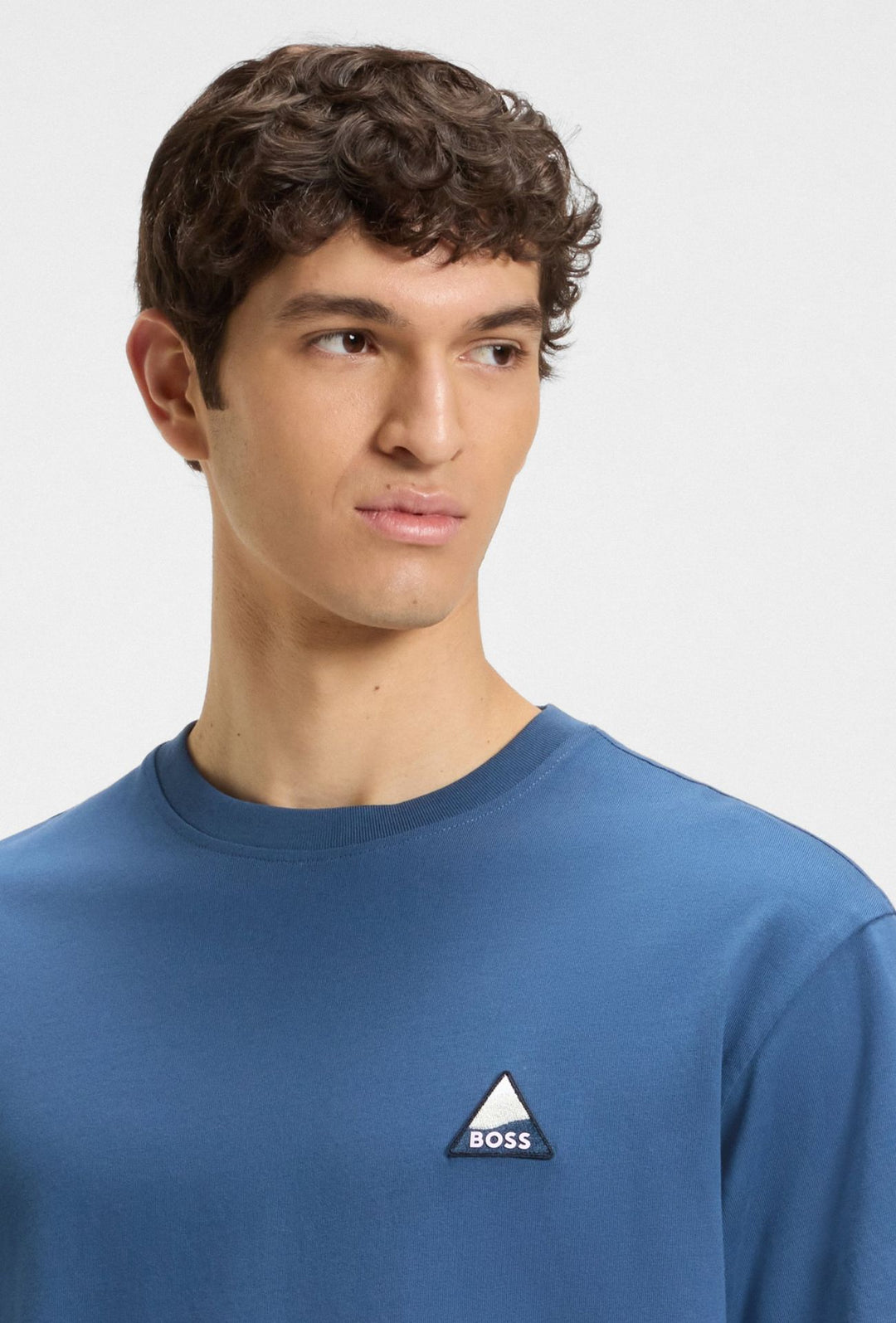 T-Shirt uomo HUGO BOSS Relaxed Fit in cotone con toppa logo - AVIO