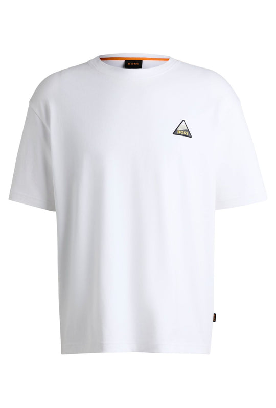 T-Shirt uomo HUGO BOSS Relaxed Fit in cotone con toppa logo - BIANCO