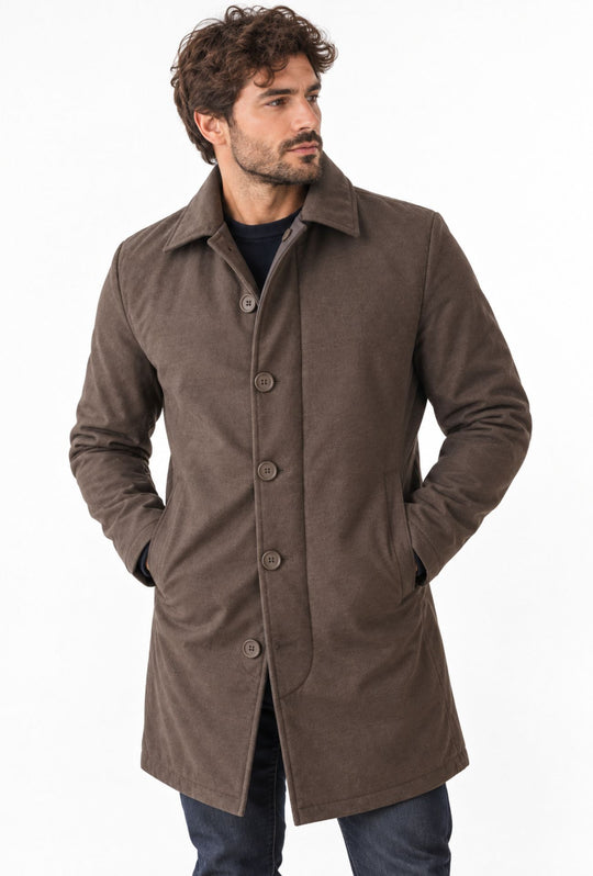 Trench Uomo invernale Double Face Tessuto tecnico  misto lana - MORO