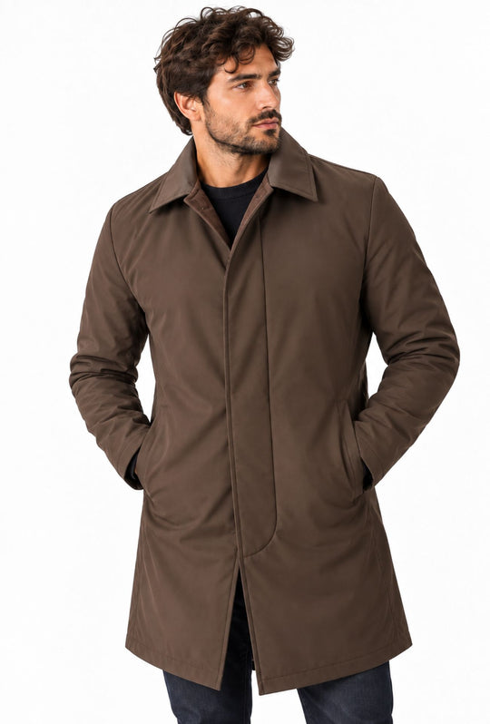 Trench Uomo invernale Double Face Tessuto tecnico  misto lana - MORO