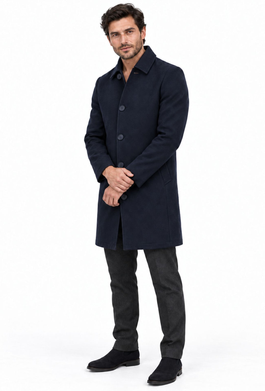 Trench Uomo invernale Double Face Tessuto tecnico  misto lana - BLU NAVY