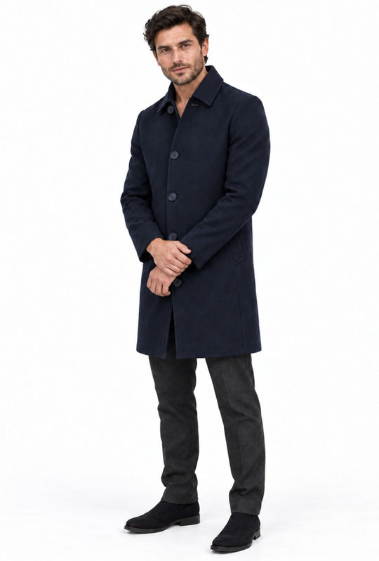 Trench Uomo invernale Double Face Tessuto tecnico  misto lana - BLU NAVY