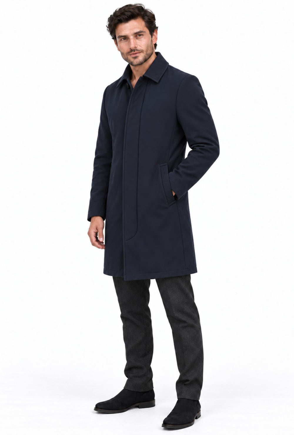 Trench Uomo invernale Double Face Tessuto tecnico  misto lana - BLU NAVY