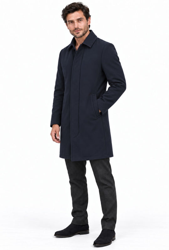 Trench Uomo invernale Double Face Tessuto tecnico  misto lana - BLU NAVY