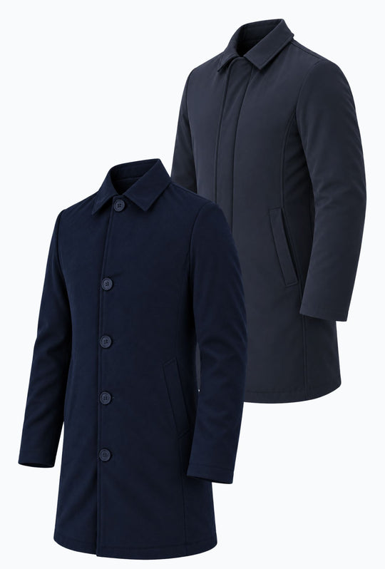 Trench Uomo invernale Double Face Tessuto tecnico  misto lana - BLU NAVY
