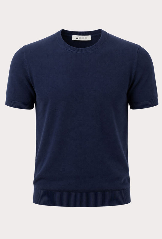 T- Shirt uomo Girocollo in maglia 100% Cotone trama lavorata DRESSERD- BLU