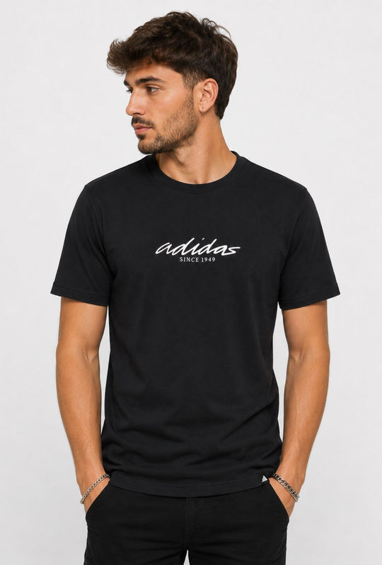 T-Shirt ADIDAS girocollo scritta centrale stampata colore bianco Regular Fit- NERO