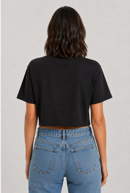 T-Shirt Donna GUESS Crop 100% Cotone- NERO